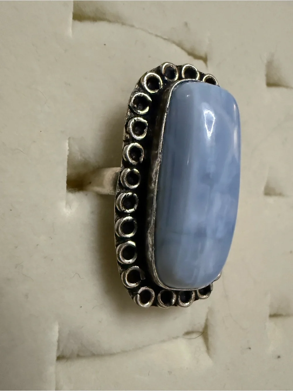 Blue Chalcedony natural Stone Ring with Silver Setting‎